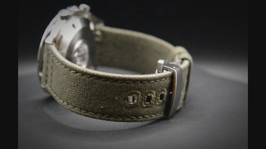 Army premium canvas watch strap, canvas watch band. Handmade in Finland - 19 mm, 20 mm, 21 mm, 22 mm. With a deployment clasp.