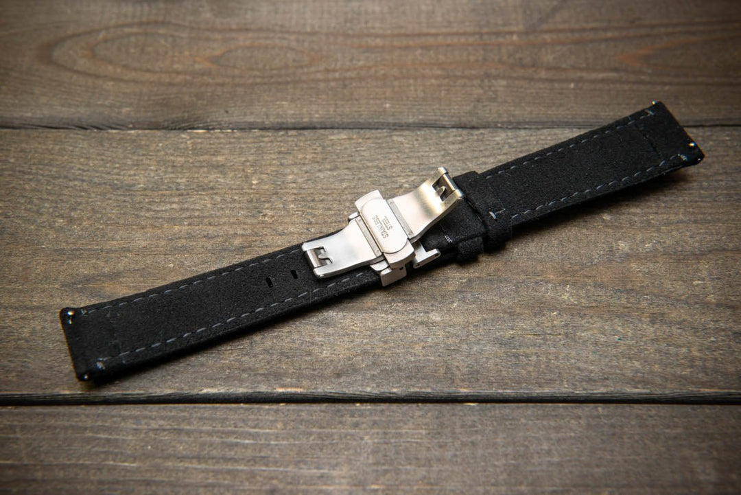 Alcantara Watch Strap, Premium Alcantara Watch Band 20 mm , 22 mm. Deployment clasp installed. - finwatchstraps
