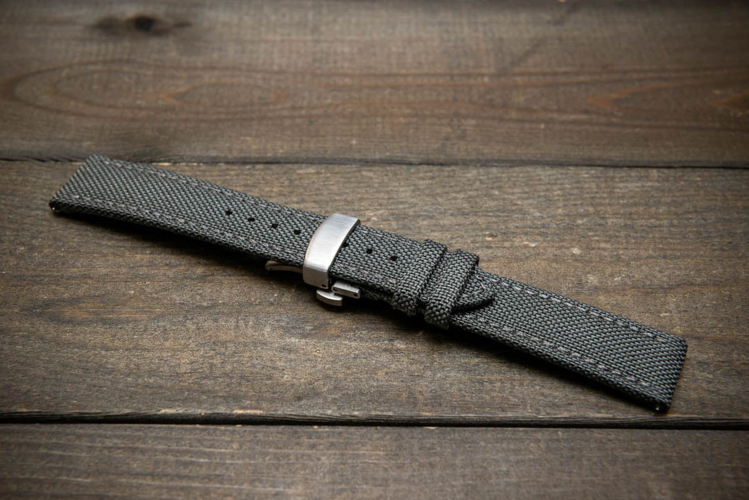 Cordura Canvas waterproof watch strap, Quick-release spring bars are installed, lined with Lorica eco-leather by FinWacthStraps® Deployment clasp installed. - finwatchstraps